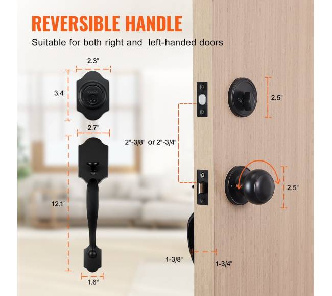 Priekinės durų rankenos ir užraktas, juoda spalva5