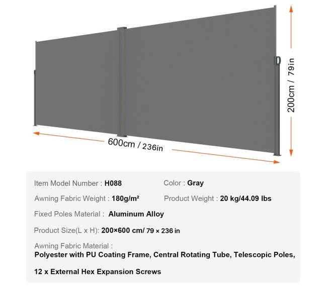 Ištraukiamas šoninis tentas lauko privatumo ekranui6