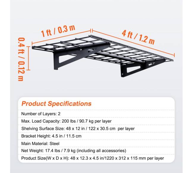 Sieniniai garažo lentynos, 2 vnt, su 90 kg apkrova6