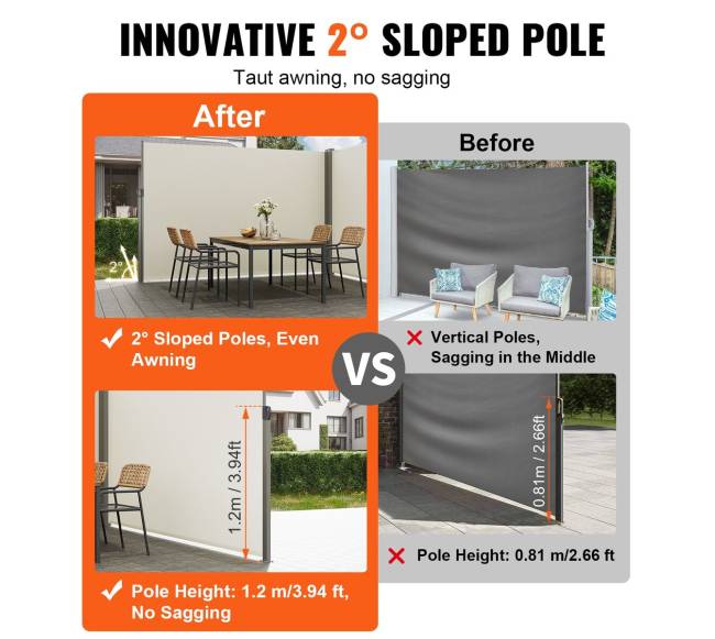 Ištraukiama šoninė stogelis, 200x600 cm, smėlio spalvos2