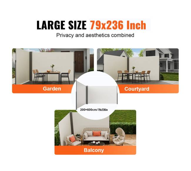 Ištraukiama šoninė stogelis, 200x600 cm, smėlio spalvos5