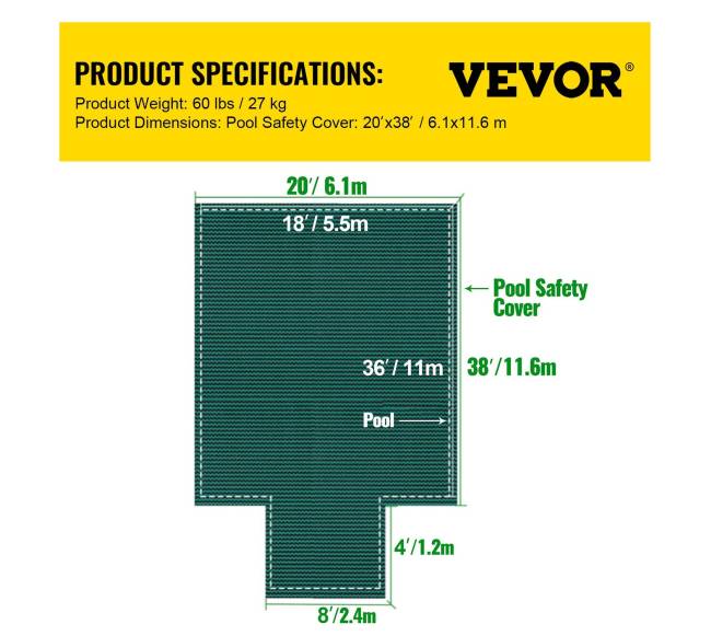Baseino dangtis 18x36 ft stačiakampiams baseinams6