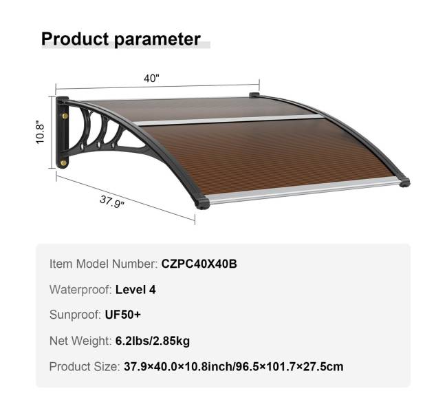 Lauko durų stogelis 100 x 100 cm6