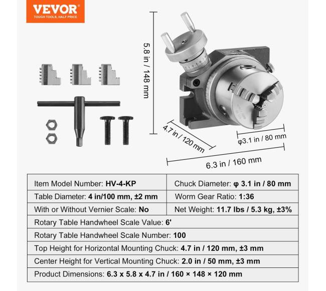 Rotacinis stalas frezavimo staklėms, 100 mm6