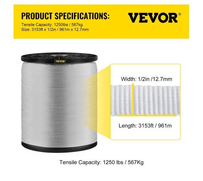 567 kg poliesterinė traukimo juosta, 961 m x 12,7 mm6