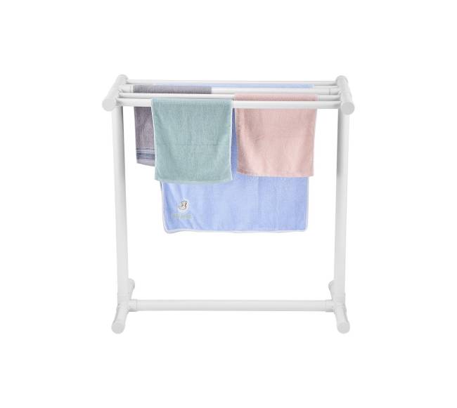 Baltojo PVC rankšluosčių stovas su 5 lentomis0