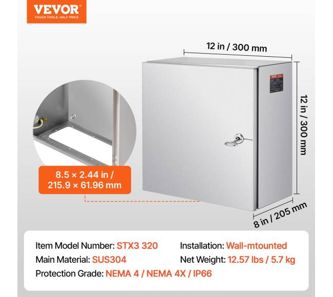 NEMA nerūdijančio plieno dėžė 30 x 30 x 20 cm6