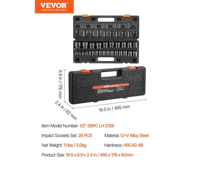 smūginis galvučių rinkinys, 26 vnt., 10-36 mm6