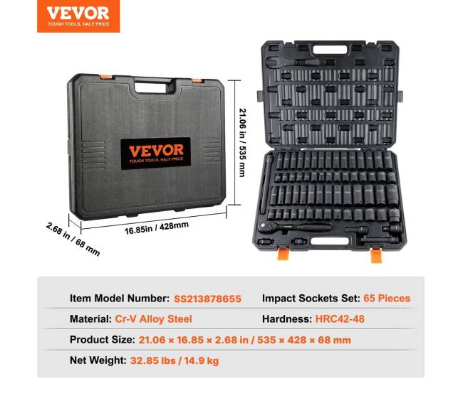 12" smūginiai galvučių rinkinys, 65 vnt.6