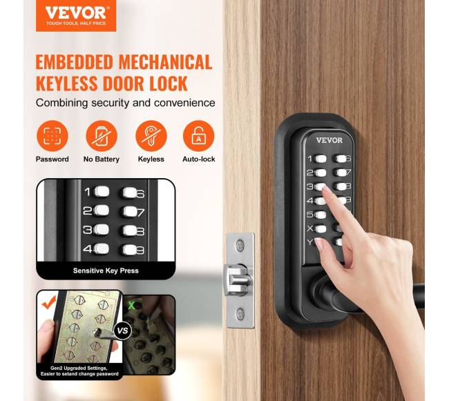 Mechaninė rakinė lauko durų spyna su skaičių klaviatūra1