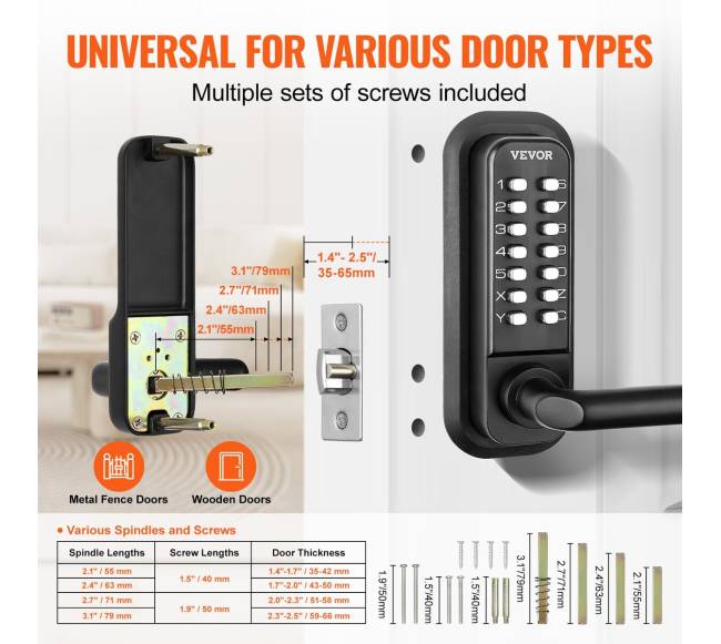 Mechaninė rakinė lauko durų spyna su skaičių klaviatūra2