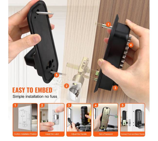 Mechaninė rakinė lauko durų spyna su skaičių klaviatūra4