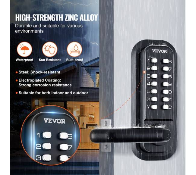 Mechaninė rakinė lauko durų spyna su skaičių klaviatūra5