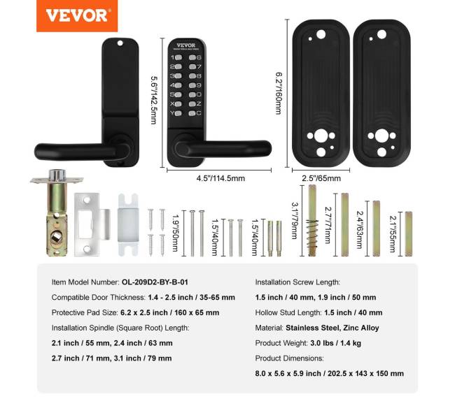 Mechaninė rakinė lauko durų spyna su skaičių klaviatūra6