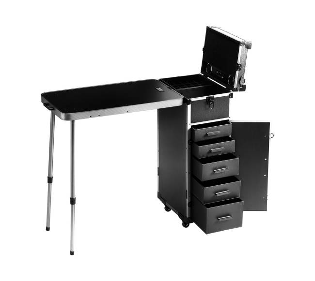 Juoda aliuminio kosmetinė su stalčiais0