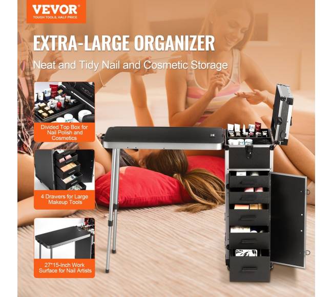 Juoda aliuminio kosmetinė su stalčiais1