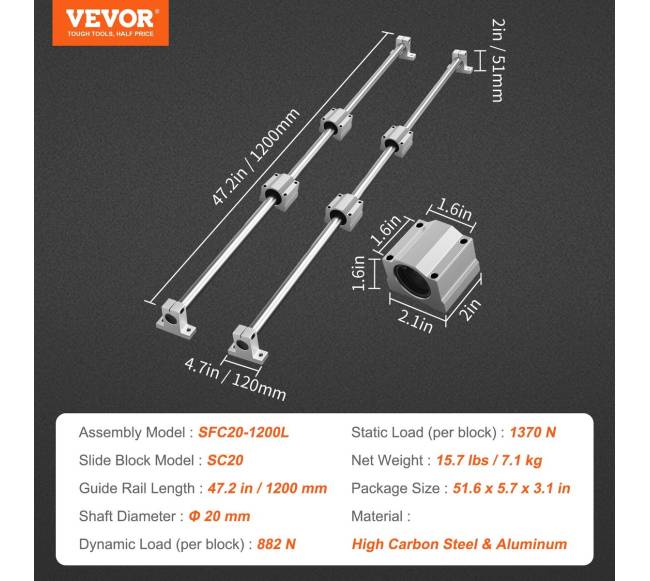 Linijinio kreiptuvo bėgių rinkinys SFC20 1200 mm6