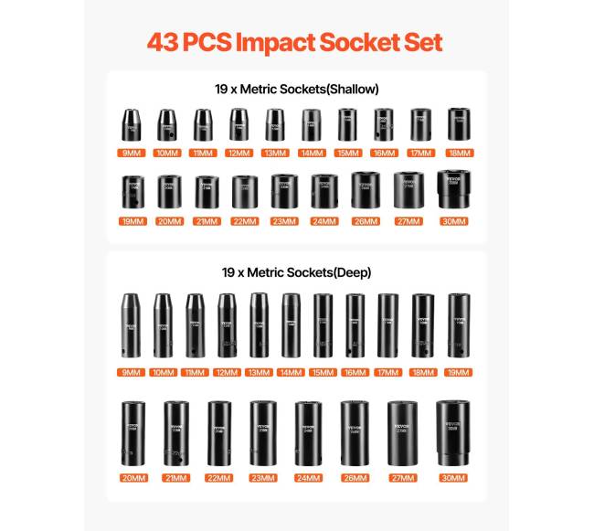 Poveikio galvučių rinkinys 12 colio, 43 vnt.2