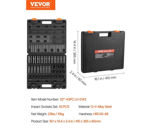 Poveikio galvučių rinkinys 12 colio, 43 vnt.6
