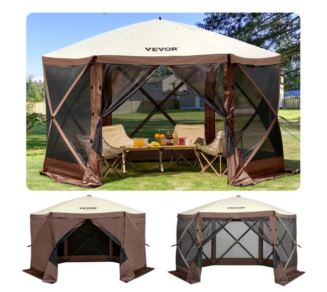 Šešiakampė palapinė su tinkliniais langais0