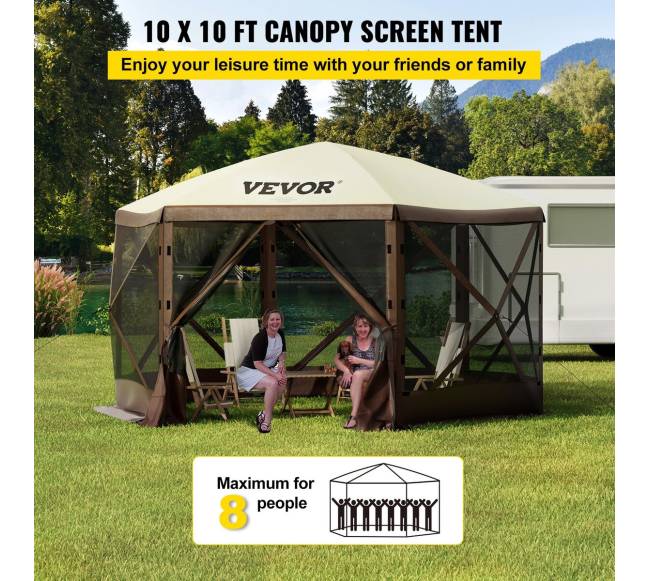 Šešiakampė palapinė su tinkliniais langais1