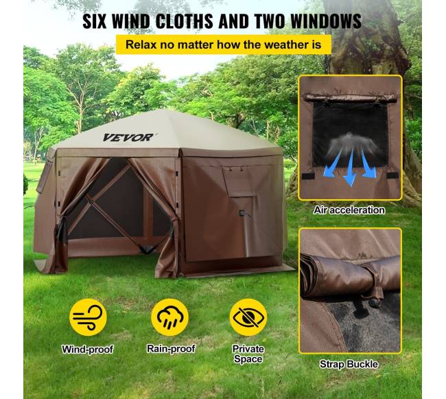 Šešiakampė palapinė su tinkliniais langais2