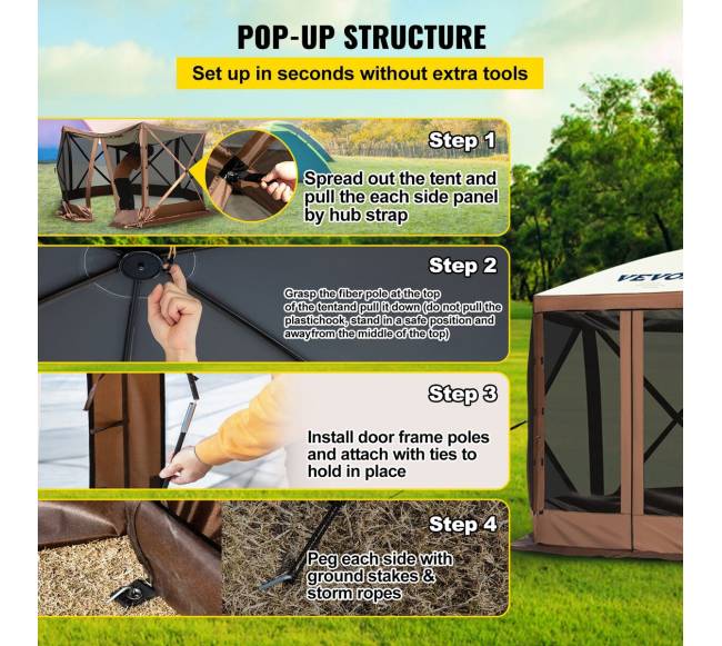 Šešiakampė palapinė su tinkliniais langais3