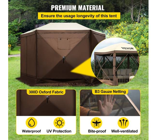 Šešiakampė palapinė su tinkliniais langais4