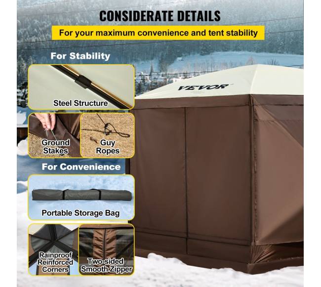 Šešiakampė palapinė su tinkliniais langais5