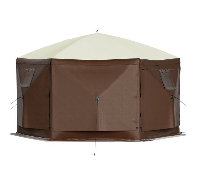 Šešiakampė palapinė su tinkliniais langais10