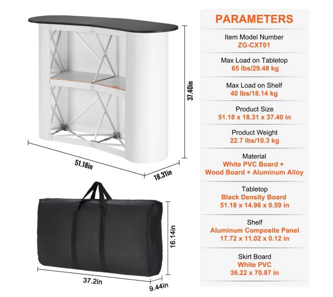 Nešiojama parodų podiumo staliukas, 130 x 46.5 x 95 cm6