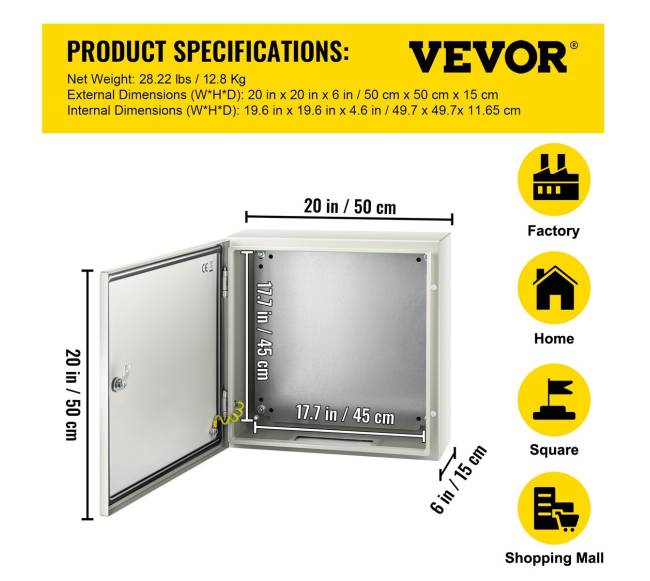 NEMA plieno dėžė, 50 x 50 x 15 cm6