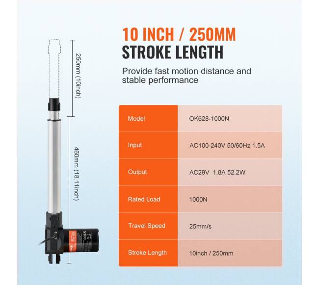 24V linijinis pavaras, 25 cm, 1000N2