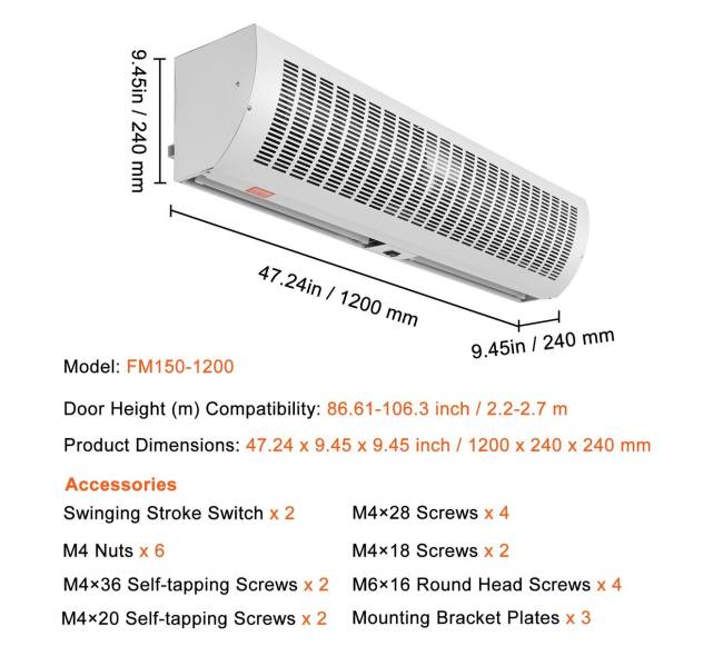 1,2 m patalpų oro užuolaida dviem greičiais6