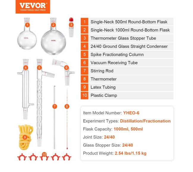 Laboratorinė distiliacijos įranga su 1000 ml kolbomis6