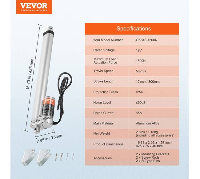 12V 300mm linijinis pavaros mechanizmas6