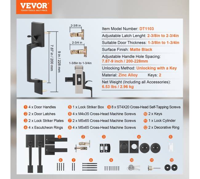 Dvigubų durų rankenų komplektas juodas6