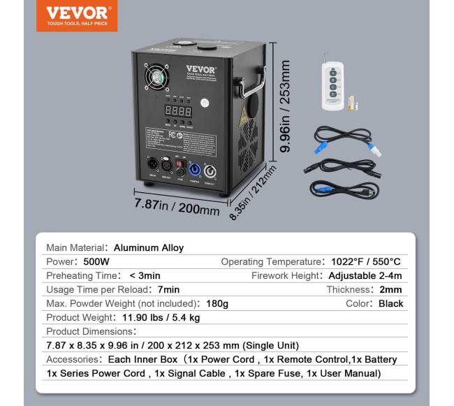 Šalto efekto fejerverkų mašina 500W 2-4M renginiams6