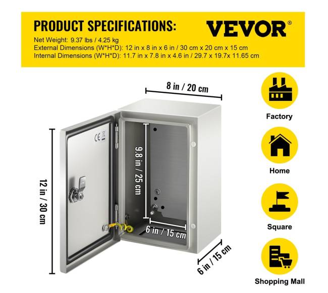 NEMA plieninė dėžė, 30 x 20 x 15 cm6