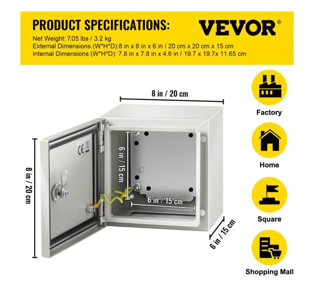 Plieninė NEMA dėžė, 20 x 20 x 15 cm6