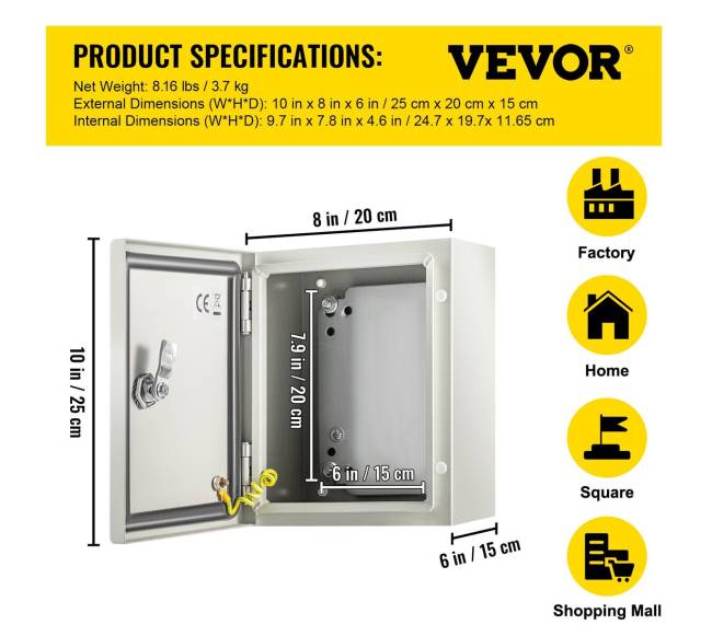 NEMA plieninė dėžutė, atspari vandeniui ir dulkėms6