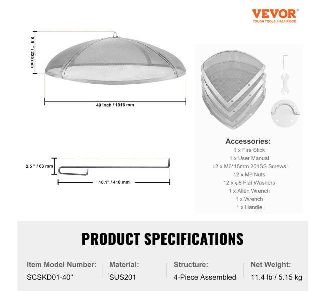 Kibirkščių ekranas laužavietėms, apvalus 101,6 cm6