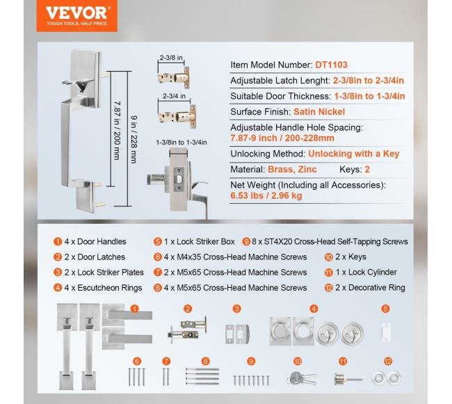 Dvigubų durų rankenų komplektas6