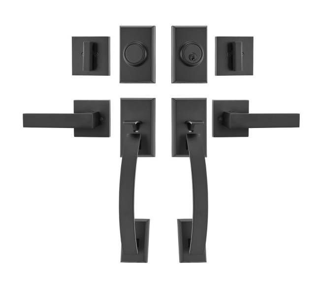 Dviejų durų rankenų komplektas, matinė juoda0