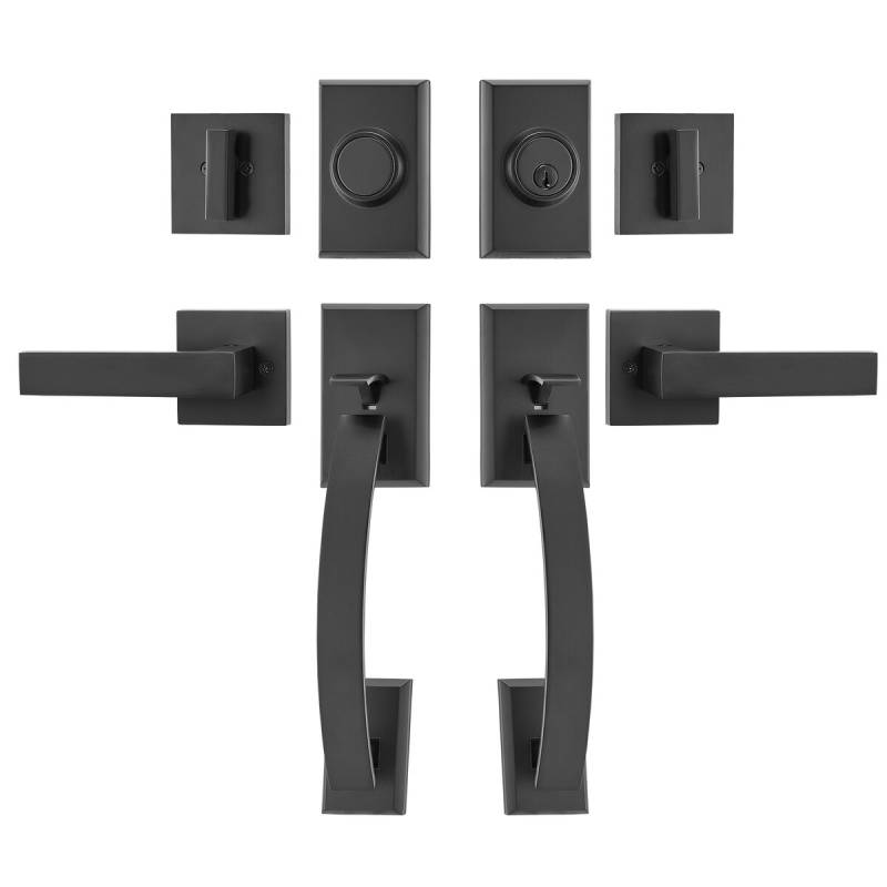 Dviejų durų rankenų komplektas, matinė juoda0