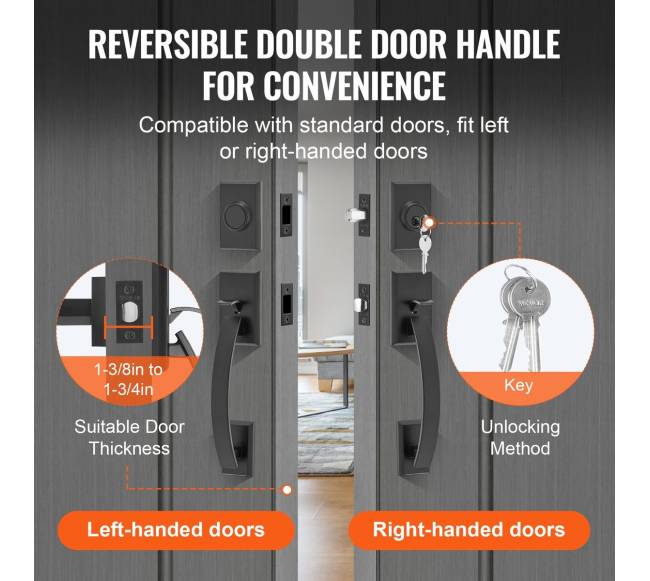 Dviejų durų rankenų komplektas, matinė juoda4