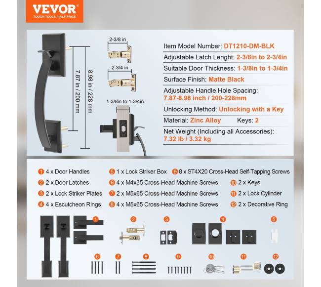 Dviejų durų rankenų komplektas, matinė juoda6