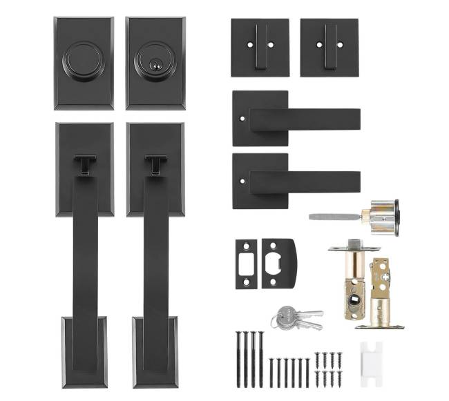 Dviejų durų rankenų komplektas, matinė juoda8