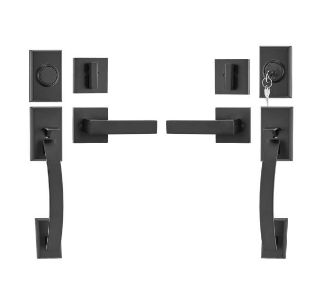 Dviejų durų rankenų komplektas, matinė juoda10