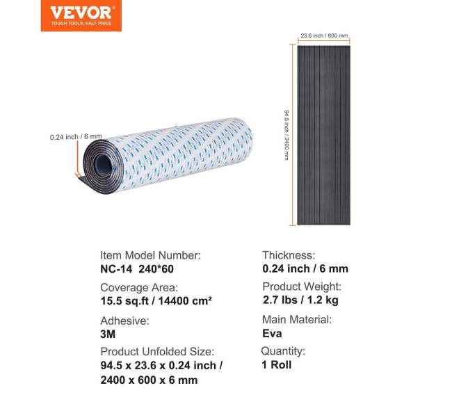 Valties grindys, neslystančios, 240 x 60 cm6